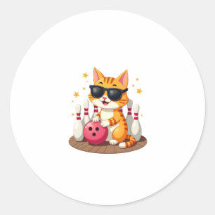 Cute Cat With Sunglasses Cat Playing Bowling For m Classic Round Sticker