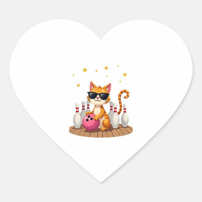 Cute Cat With Sunglasses Cat Playing Bowling For m Heart Sticker (Front)