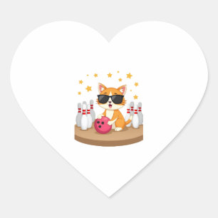 Cute Cat With Sunglasses Cat Playing Bowling For m Heart Sticker