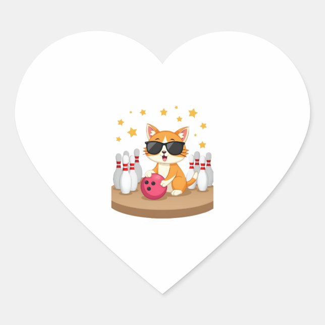 Cute Cat With Sunglasses Cat Playing Bowling For m Heart Sticker (Front)