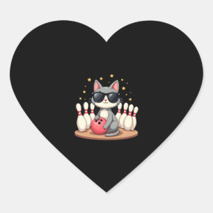 Cute Cat With Sunglasses Cat Playing Bowling For m Heart Sticker