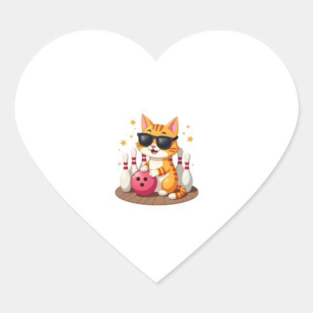 Cute Cat With Sunglasses Cat Playing Bowling For m Heart Sticker (Front)