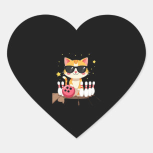 Cute Cat With Sunglasses Cat Playing Bowling For m Heart Sticker