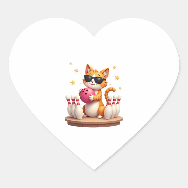 Cute Cat With Sunglasses Cat Playing Bowling For m Heart Sticker (Front)