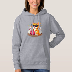 Cute Cat With Sunglasses Cat Playing Bowling For m Hoodie