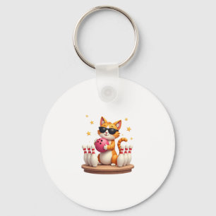 Cute Cat With Sunglasses Cat Playing Bowling For m Key Ring