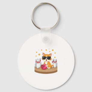 Cute Cat With Sunglasses Cat Playing Bowling For m Key Ring