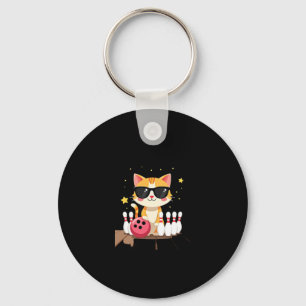 Cute Cat With Sunglasses Cat Playing Bowling For m Key Ring