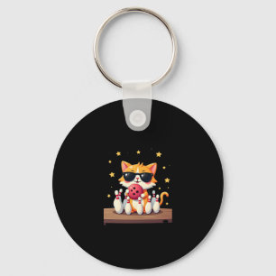 Cute Cat With Sunglasses Cat Playing Bowling For m Key Ring