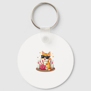 Cute Cat With Sunglasses Cat Playing Bowling For m Key Ring