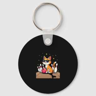 Cute Cat With Sunglasses Cat Playing Bowling For m Key Ring