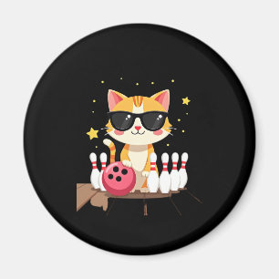 Cute Cat With Sunglasses Cat Playing Bowling For m Magnet