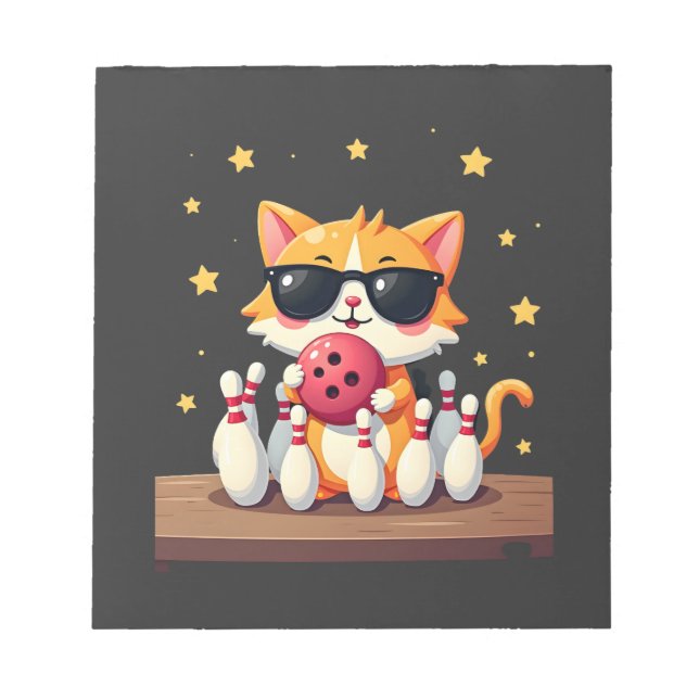 Cute Cat With Sunglasses Cat Playing Bowling For m Notepad (Front)