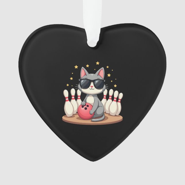 Cute Cat With Sunglasses Cat Playing Bowling For m Ornament (Front)