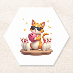Cute Cat With Sunglasses Cat Playing Bowling For m Paper Coaster