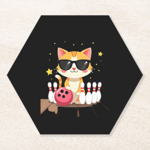 Cute Cat With Sunglasses Cat Playing Bowling For m Paper Coaster
