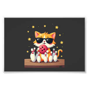 Cute Cat With Sunglasses Cat Playing Bowling For m Photo Print