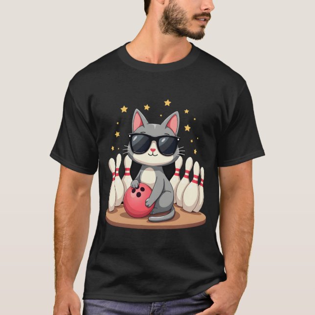 Cute Cat With Sunglasses Cat Playing Bowling For m T-Shirt (Front)