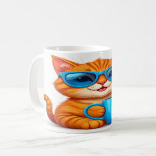 Cute Cat with Sunglasses Mug - Orange Tabby Gift
