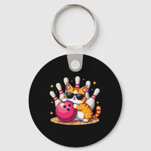 Cute Cat With Sungles Cat Playing Bowling For Men Key Ring