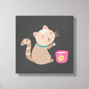 Cute cat with teacup cartoon canvas print