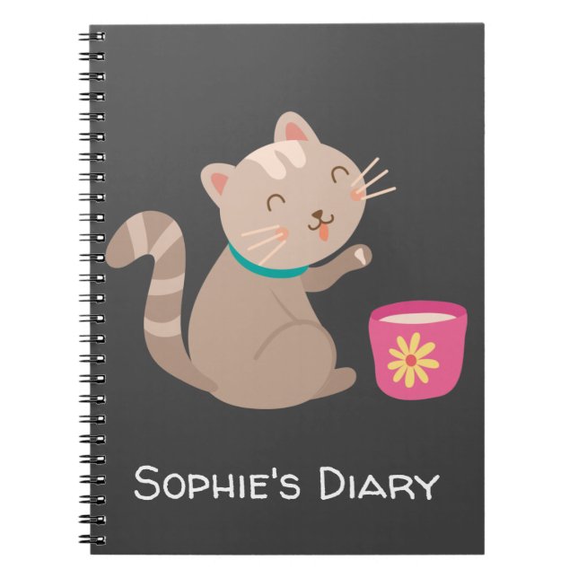 Cute cat with teacup cartoon notebook (Front)