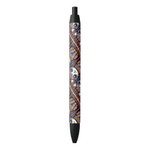 Cute Cat with Traditional Pattern Charm Black Ink Pen