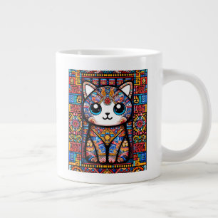 Cute Cat with Traditional Pattern Charm Large Coffee Mug