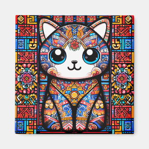 Cute Cat with Traditional Pattern Charm Magnet