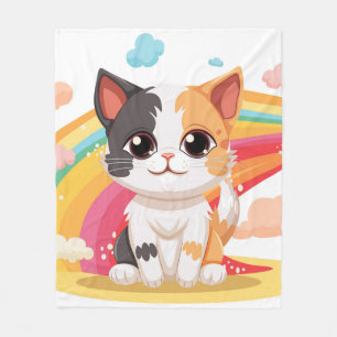 Cute Cat with Vibrant Colours Design Fleece Blanke