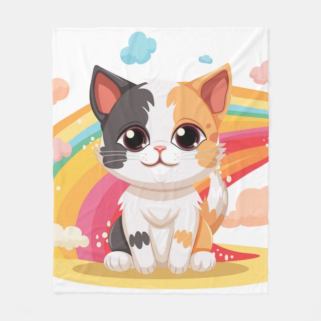 Cute Cat with Vibrant Colours Design Fleece Blanke Blanket (Front)