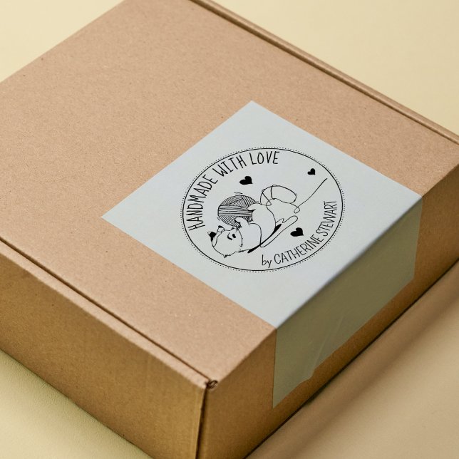 Cute Cat with Wool Ball Handmade with love,    Rubber Stamp (Creator Uploaded)