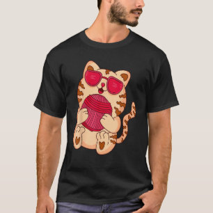 Cute Cat with Wool Ball Knitting T-Shirt