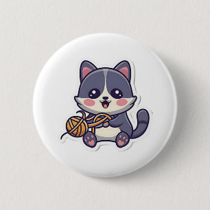 Cute Cat with Yarn Classic T-Shirt 6 Cm Round Badge