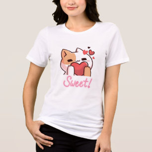Cute Cat Women’s T-Shirt – Adorable Kitty Graphic Tri-Blend Shirt