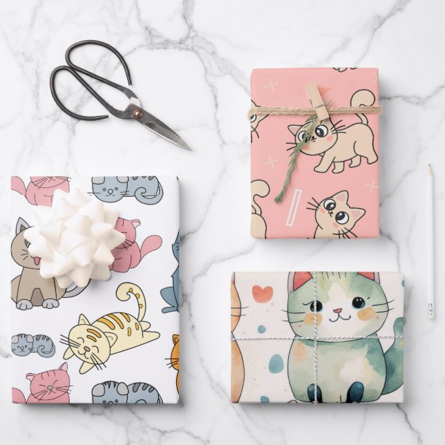 Cute Cat Wrapping Paper, Cat Gift Wrap, Cat Paper Sheet (Front)