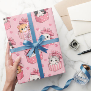 Cute Cat Wrapping Paper, Kawaii Cat Gift Wrap