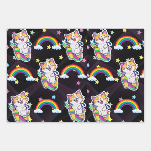 Cute cat wrapping paper Rainbow and colourful staa