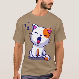 Cute Cat Yawning Sleepy Cartoon T-Shirt
