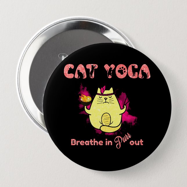 Cute Cat Yoga – "Breathe In, Purr Out" 10 Cm Round Badge (Front & Back)
