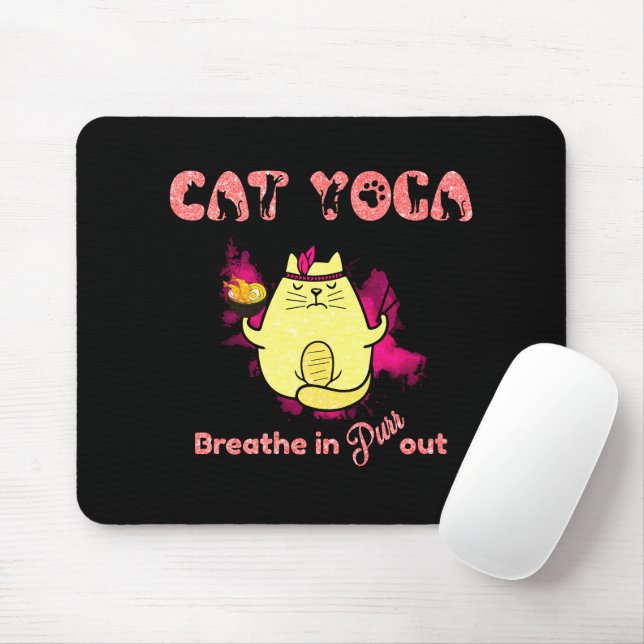 Cute Cat Yoga – "Breathe In, Purr Out" Mouse Mat (With Mouse)