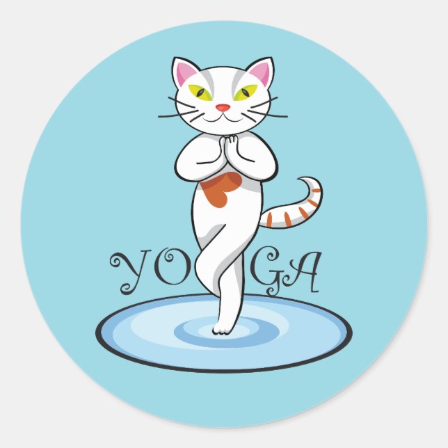 Cute cat yoga classic round sticker (Front)