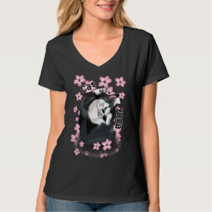Cute Cat Yoga Pose With Pink Flowers T-Shirt