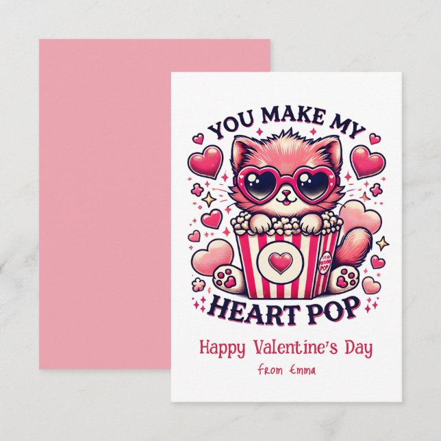 Cute Cat You Make My Heart Pop Classroom Card (Front/Back)