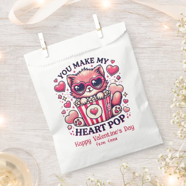 Cute Cat You Make My Heart Pop Classroom Favour Bags (Clipped)