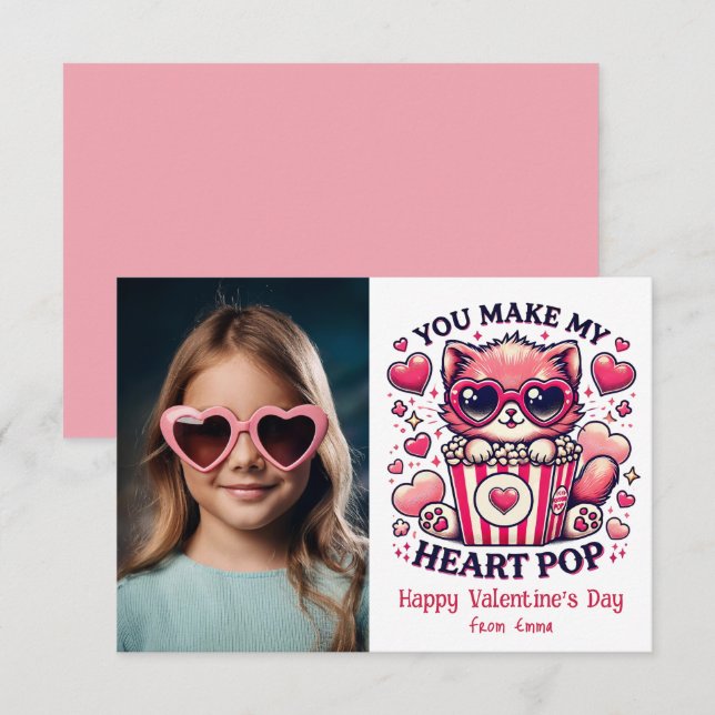 Cute Cat You Make My Heart Pop Classroom Photo Card (Front/Back)
