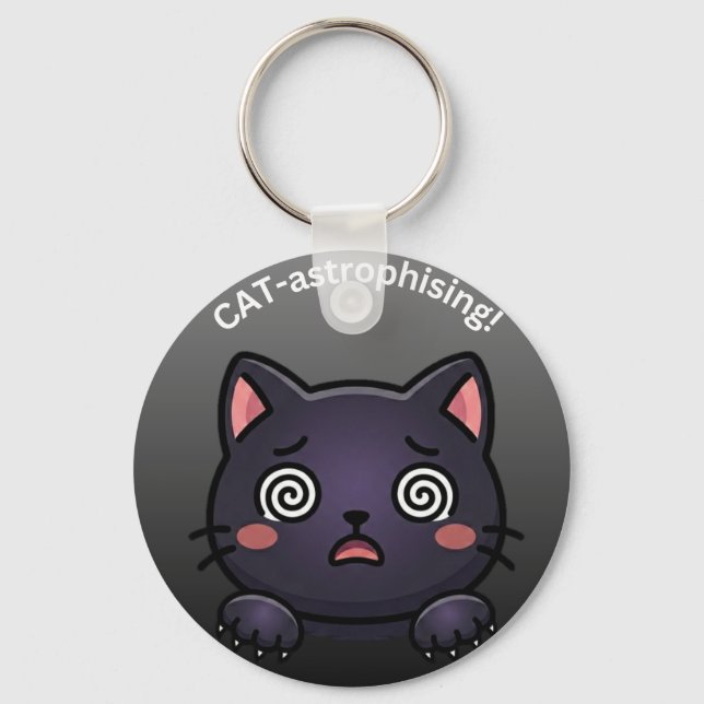 Cute Catastrophizing Cat Key Ring (Front)