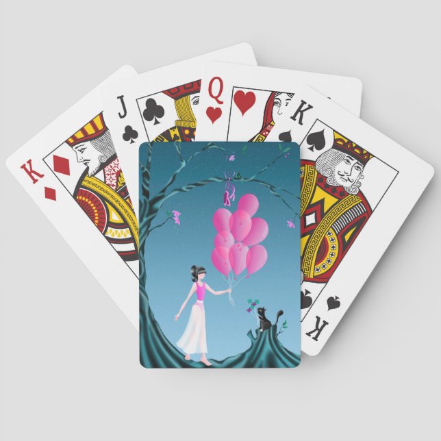 Cute Cate & Ballerina Under Midnight Tree Playing Cards (Back)