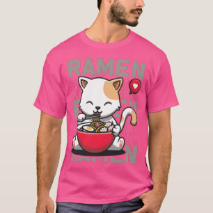 Cute Cate Eating Ramen Noodles Kawaii Kittie Eatin T-Shirt