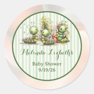 Cute Caterpillar Garden Baby Shower Party Classic Round Sticker